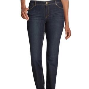 Chico’s NEW Womens Straight Leg Jeans Sz 12 Dark Indigo Wash Orange Stitch